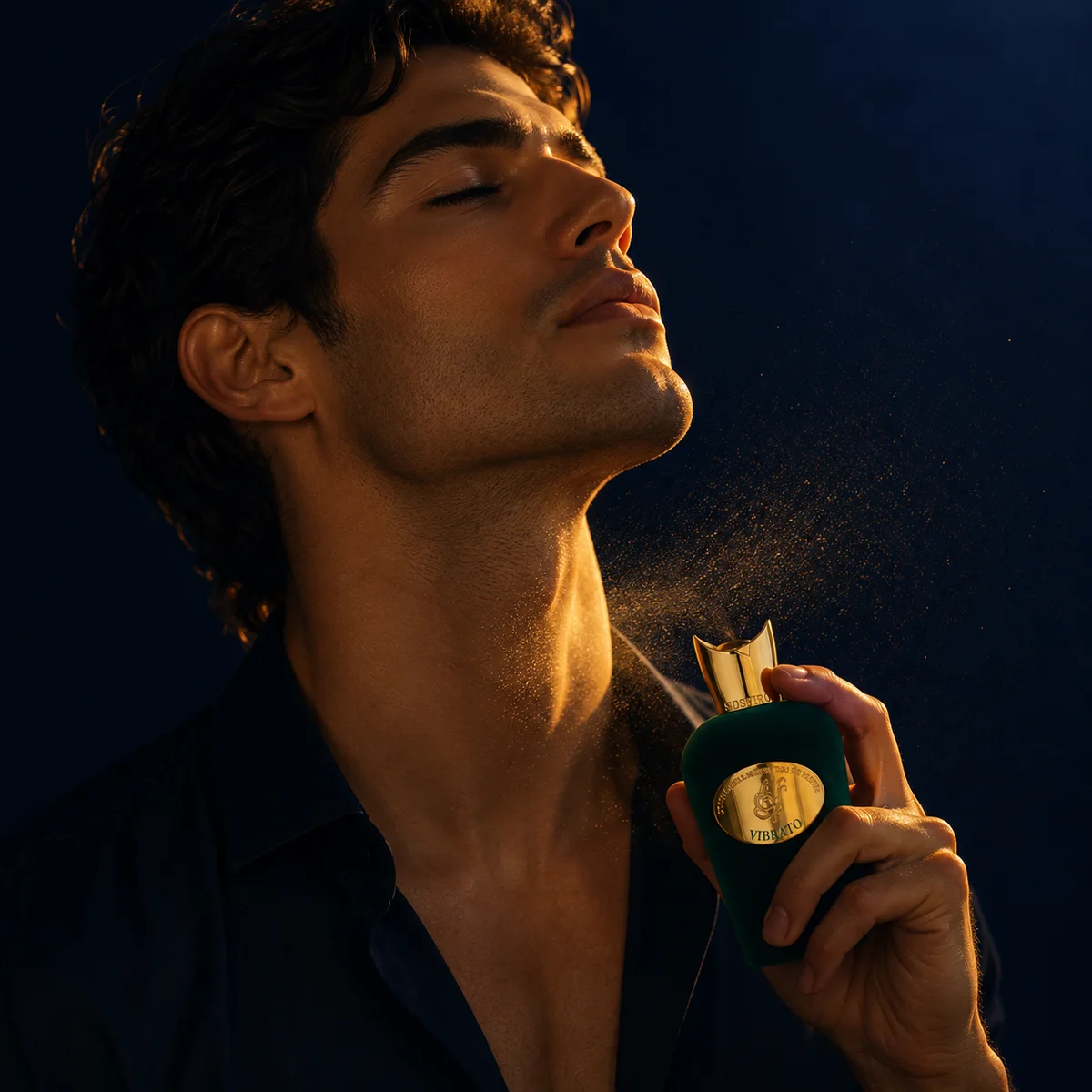 Homem aplicando um perfume de nicho da Lunico Perfumaria